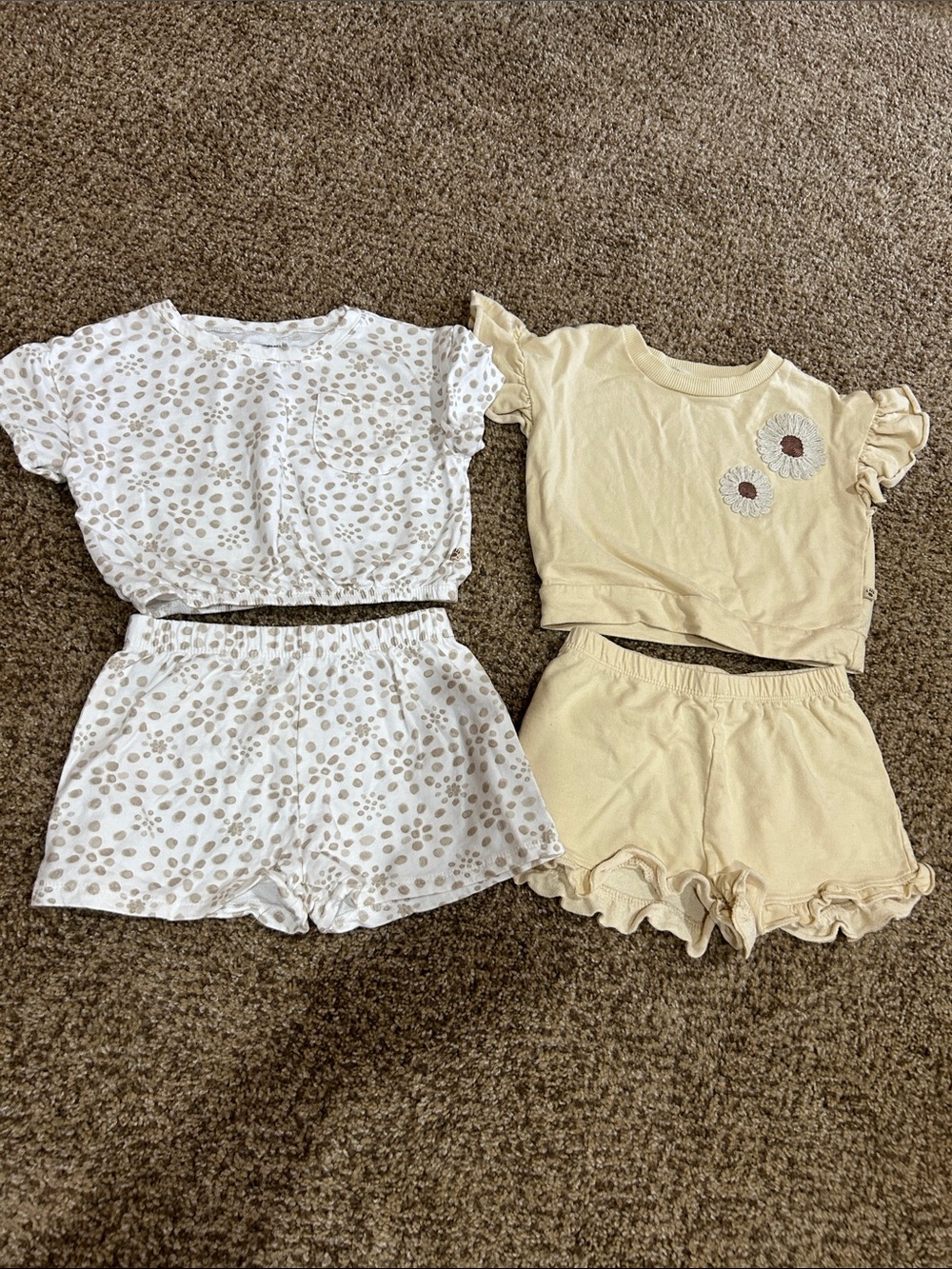 2-Pack BearPaw Girls' Ruffle Sleeve Short Sets - White Spot & Pale Yellow